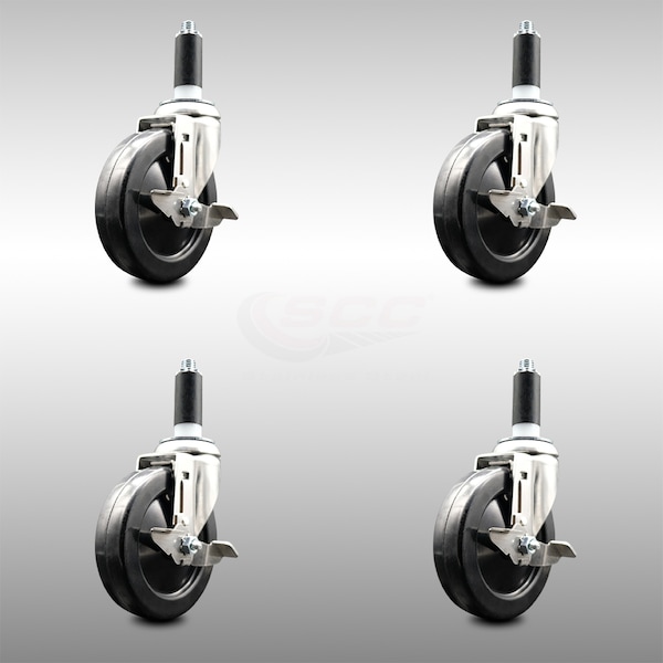 Service Caster 5 Inch 316SS Soft Rubber Swivel 1-1/8 Inch Expanding Stem Caster Set Brake SCC SCC-SS316EX20S514-SRS-TLB-118-4 - main